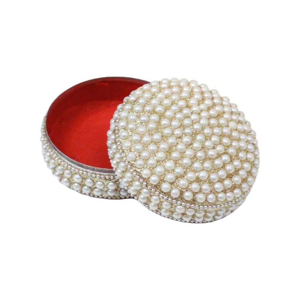 White Pearl Kumkum sindoor or jewellery box Size 4 inches